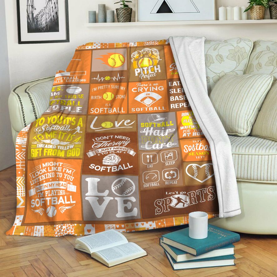 litzzy Softball HQT16101198 Fleece Blanket Fleece Blanket   