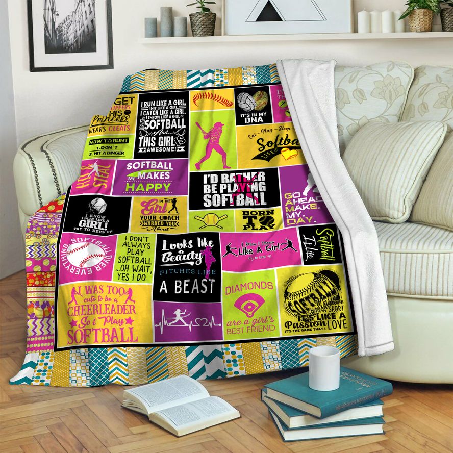 litzzy Softball HQT16101199 Fleece Blanket Fleece Blanket   