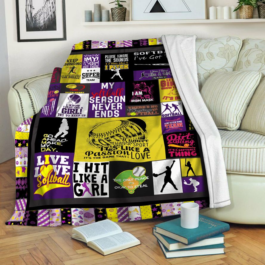 litzzy Softball HQT16101200 Fleece Blanket Fleece Blanket   