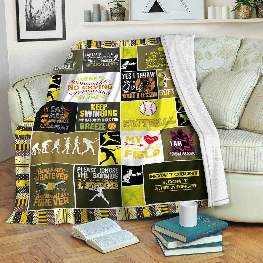 litzzy Softball HQT16101201 Fleece Blanket Fleece Blanket   
