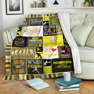 litzzy Softball HQT16101201 Fleece Blanket Fleece Blanket   