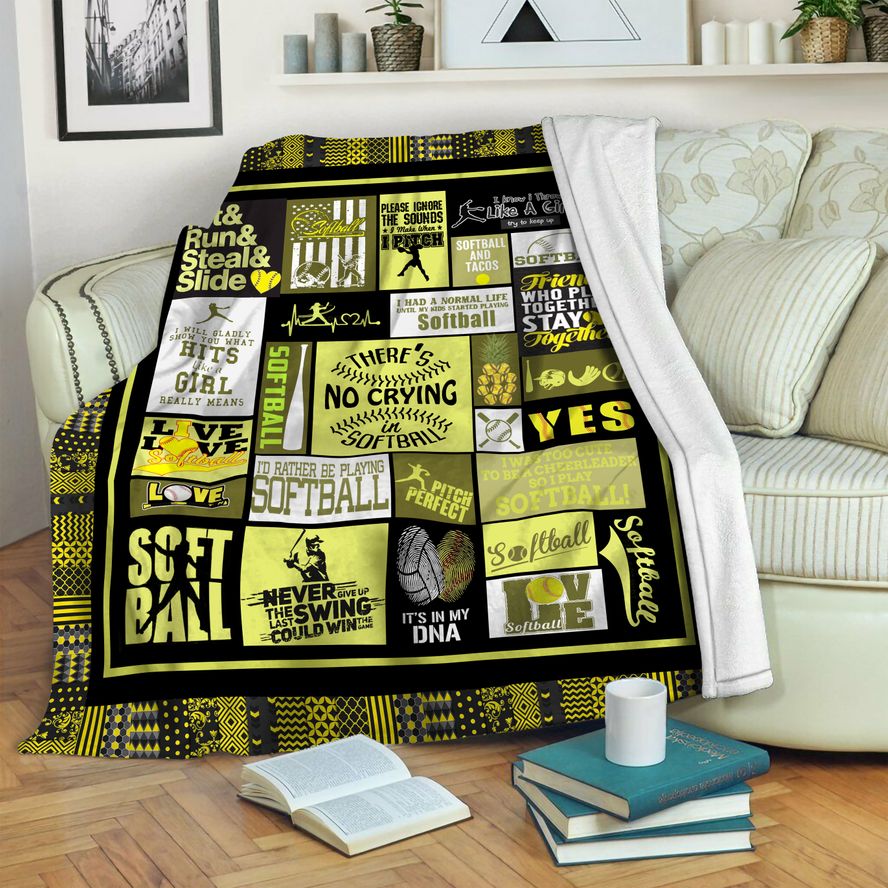 litzzy Softball HQT16101202 Fleece Blanket Fleece Blanket   