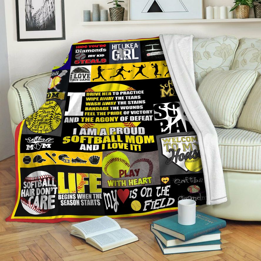 litzzy Softball HQT16101203 Fleece Blanket Fleece Blanket   