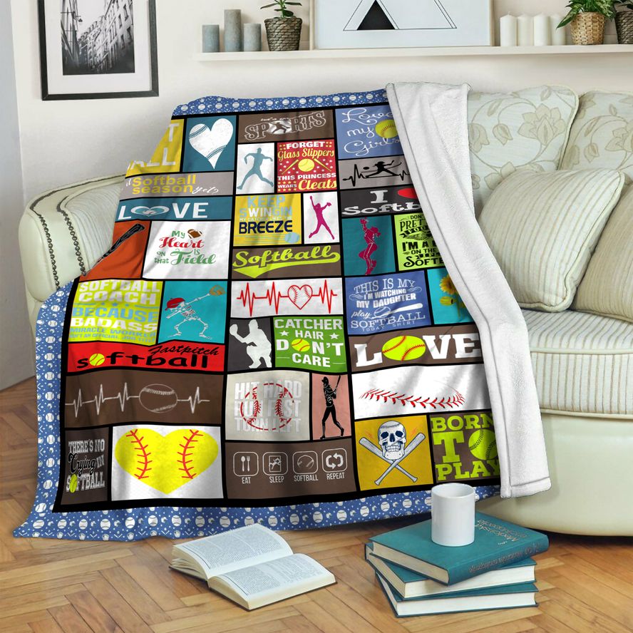 litzzy Softball HQT16101204 Fleece Blanket Fleece Blanket   