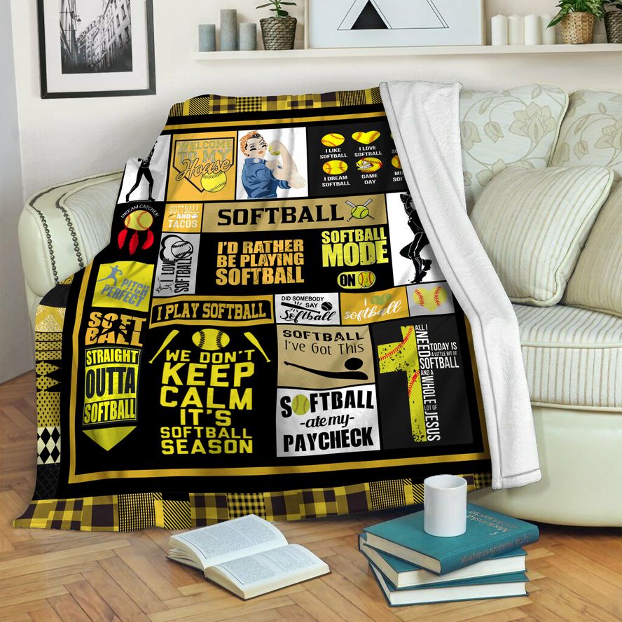litzzy Softball HQT16101205 Fleece Blanket Fleece Blanket   