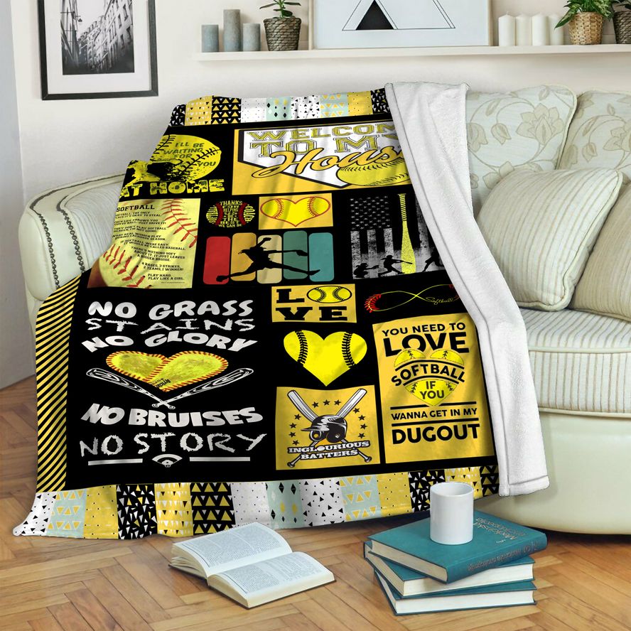 litzzy Softball HQT16101206 Fleece Blanket Fleece Blanket   