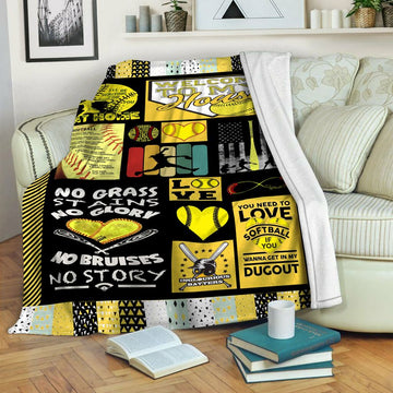 litzzy Softball HQT16101206 Fleece Blanket Fleece Blanket   