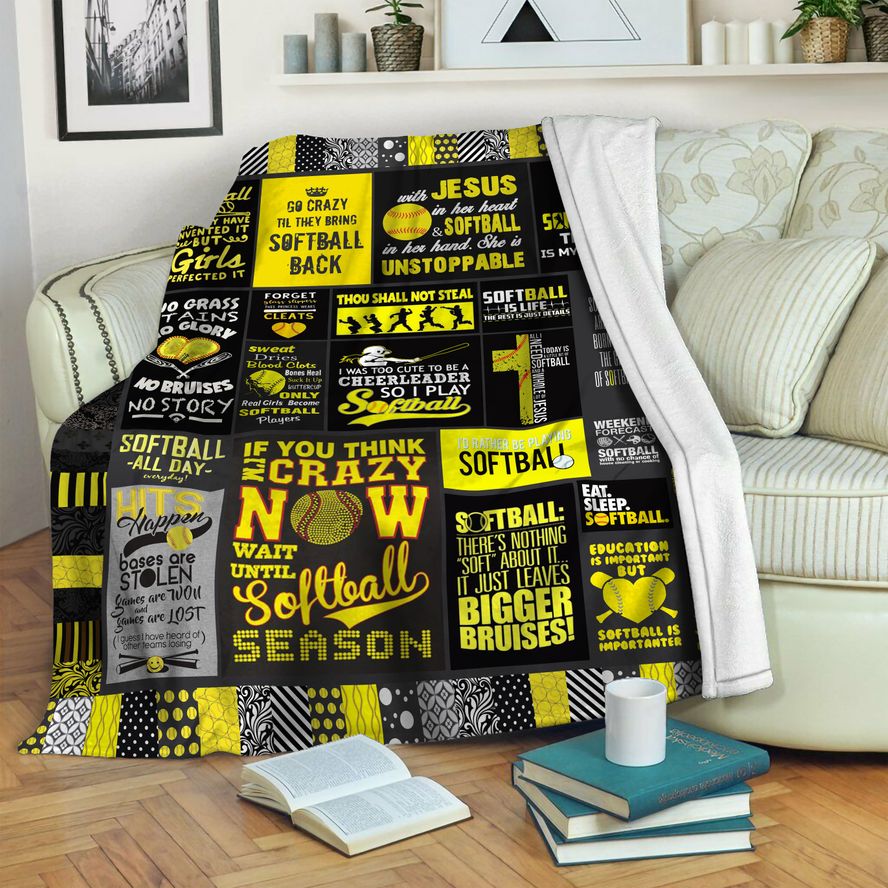 litzzy Softball HQT1610344 Fleece Blanket Fleece Blanket   