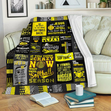 litzzy Softball HQT1610344 Fleece Blanket Fleece Blanket   
