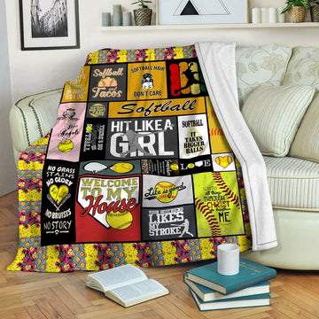 litzzy Softball HQT1610346 Fleece Blanket Fleece Blanket   