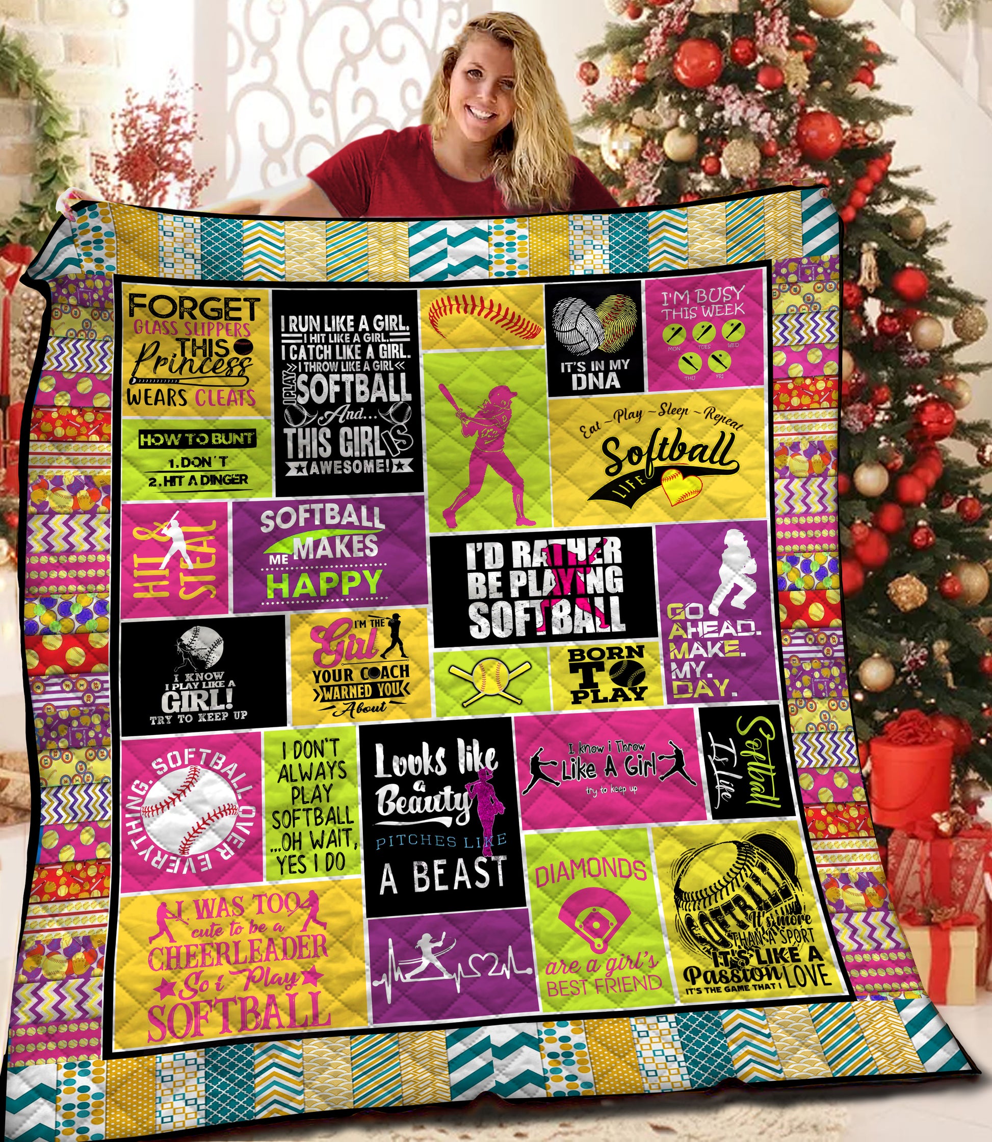 litzzy Softball Fleece Blanket HST25108165 Quilt Blanket   