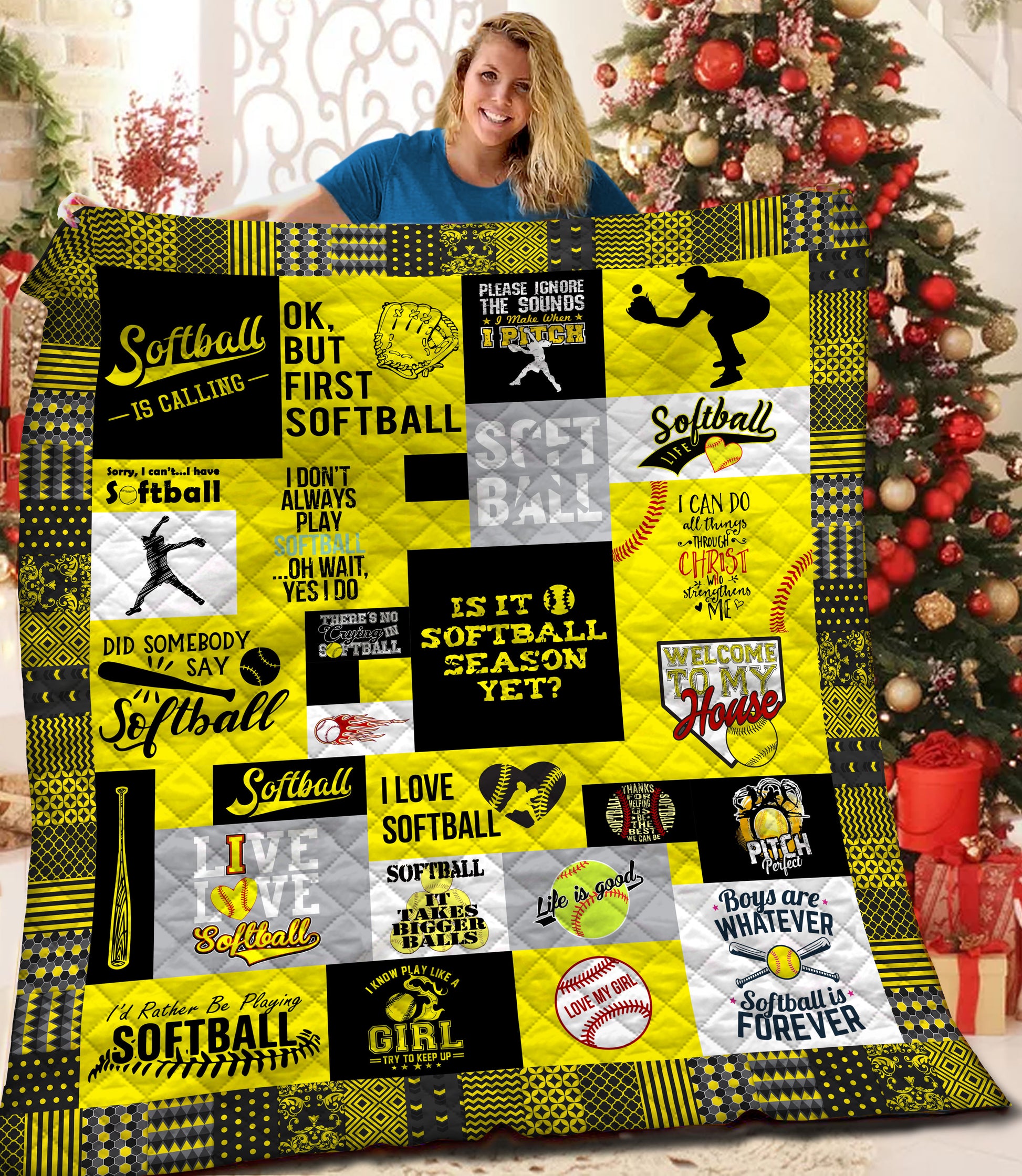 litzzy Softball HQT16101185 Fleece Blanket Quilt Blanket   