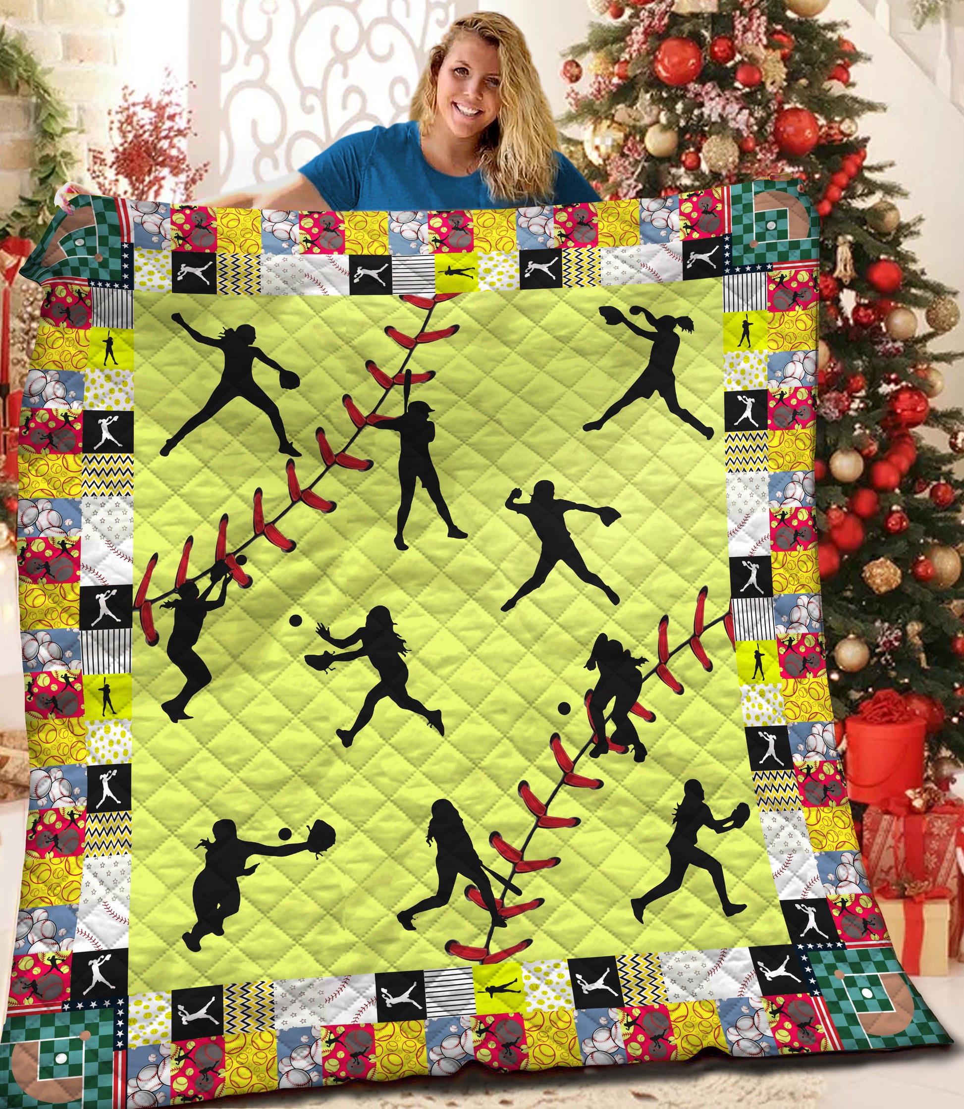 litzzy Softball HQT16101186 Fleece Blanket Quilt Blanket   