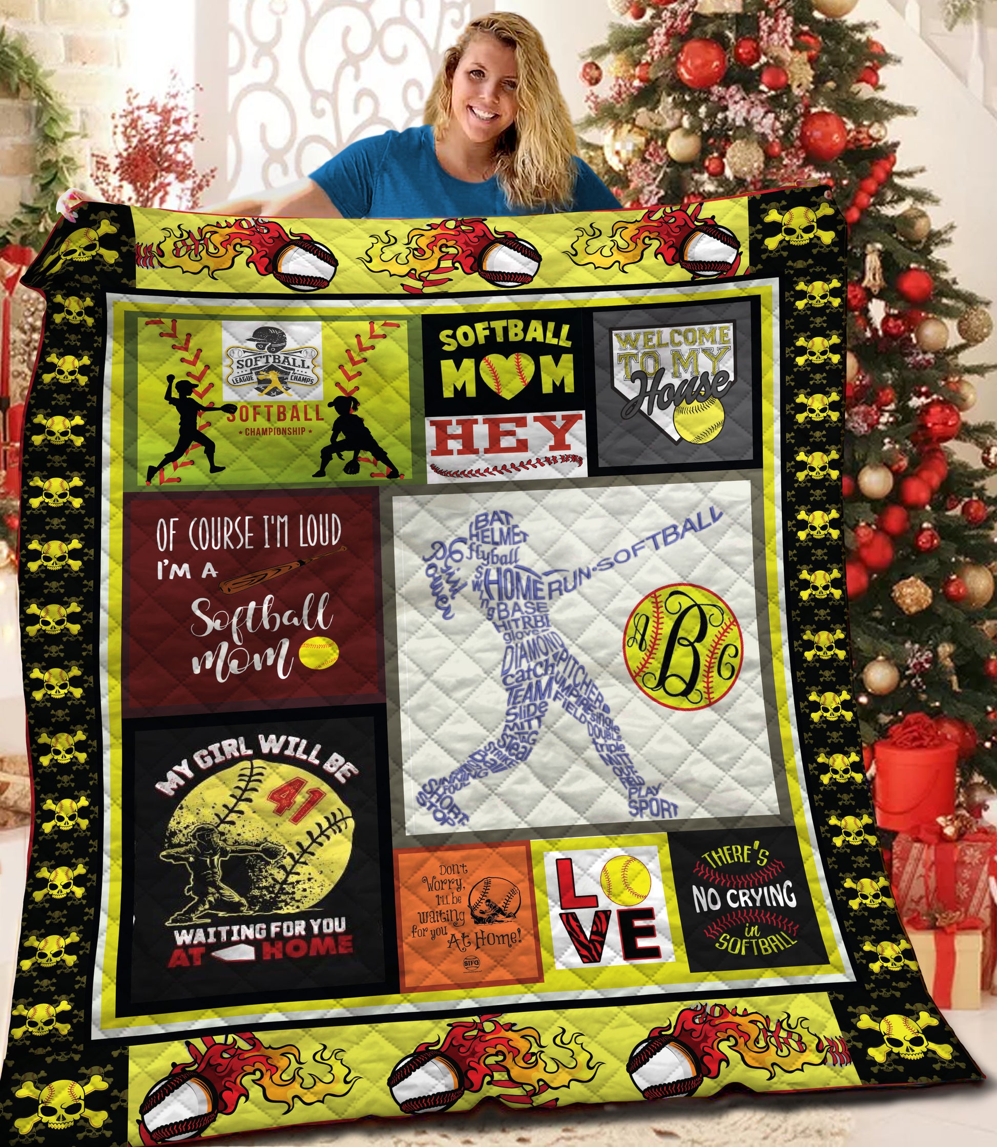 litzzy Softball HQT16101187 Fleece Blanket Quilt Blanket   