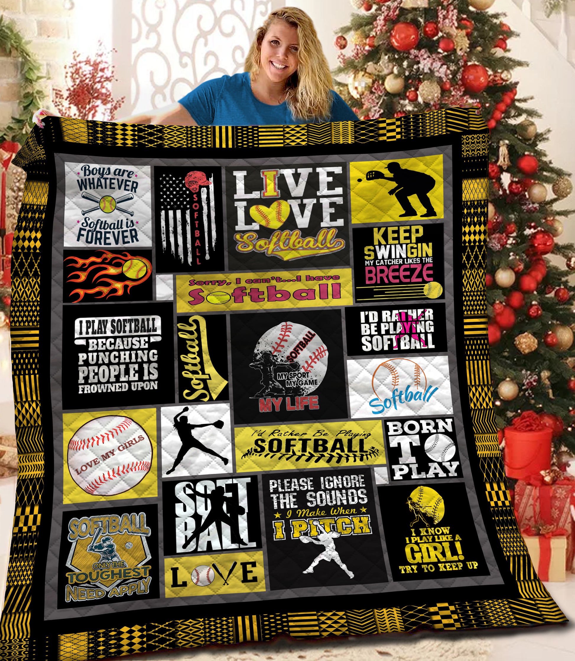 litzzy Softball HQT16101188 Fleece Blanket Quilt Blanket   