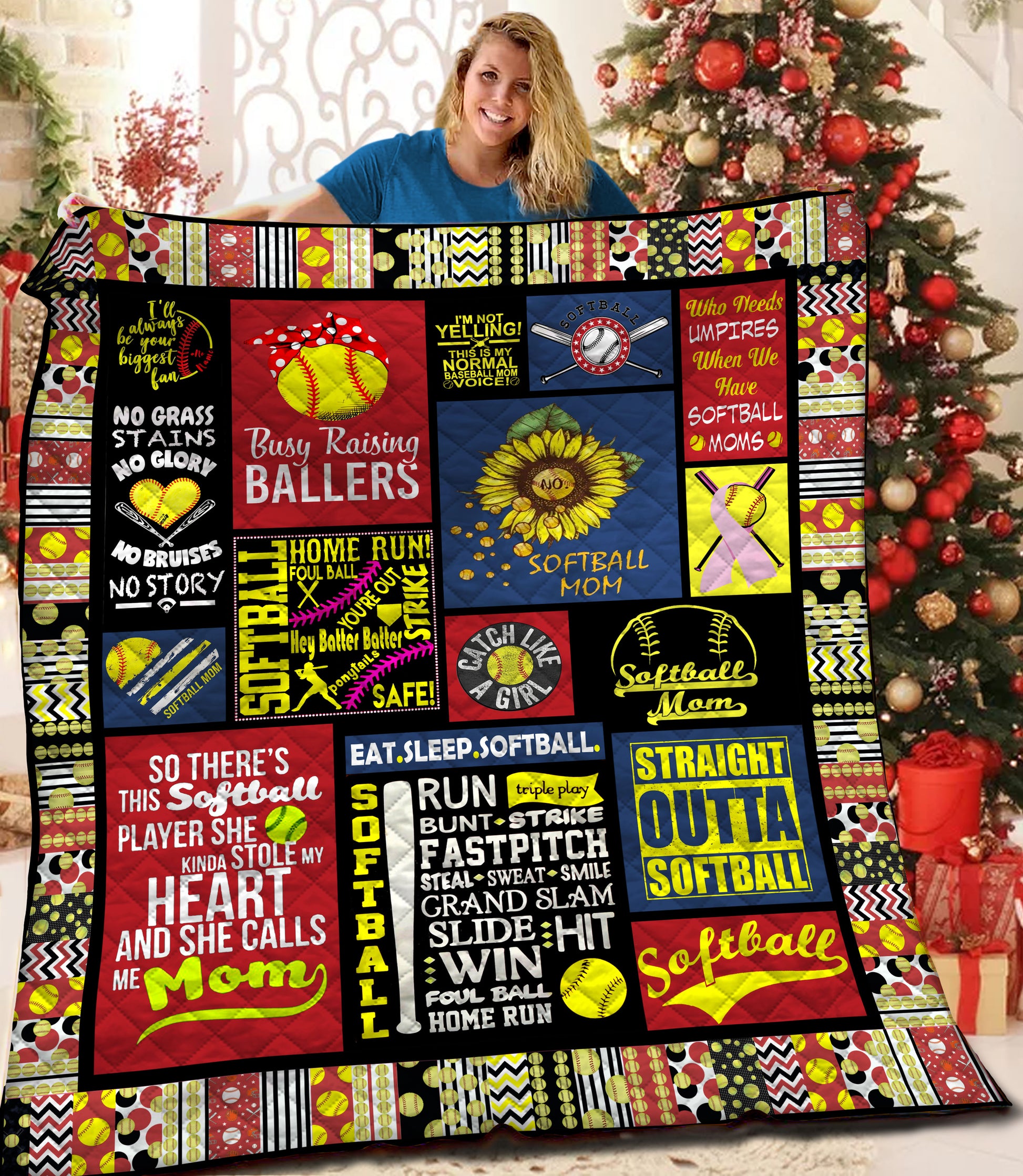 litzzy Softball HQT16101189 Fleece Blanket Quilt Blanket   
