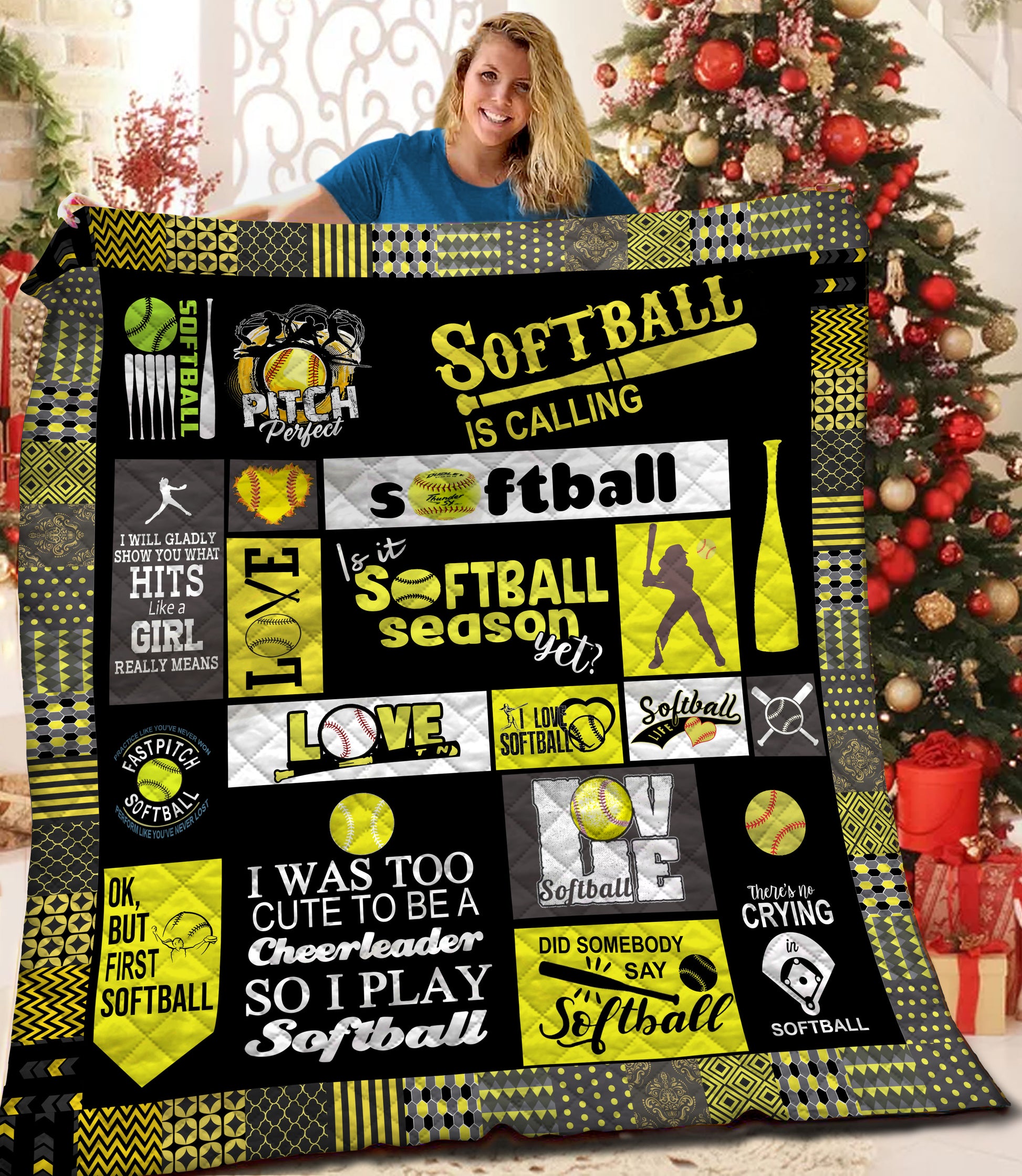 litzzy Softball HQT16101190 Fleece Blanket Quilt Blanket   