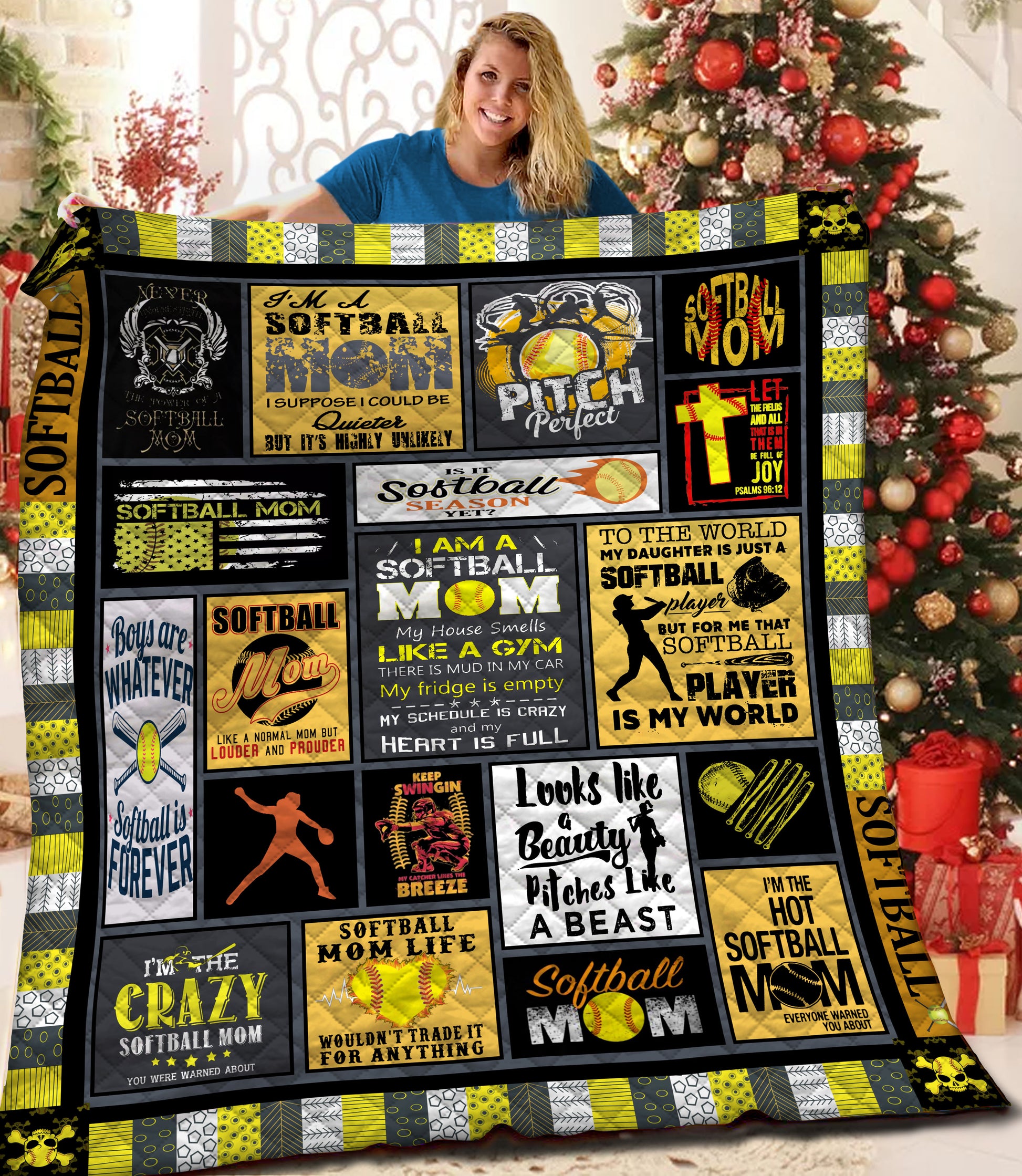 litzzy Softball HQT16101191 Fleece Blanket Quilt Blanket   