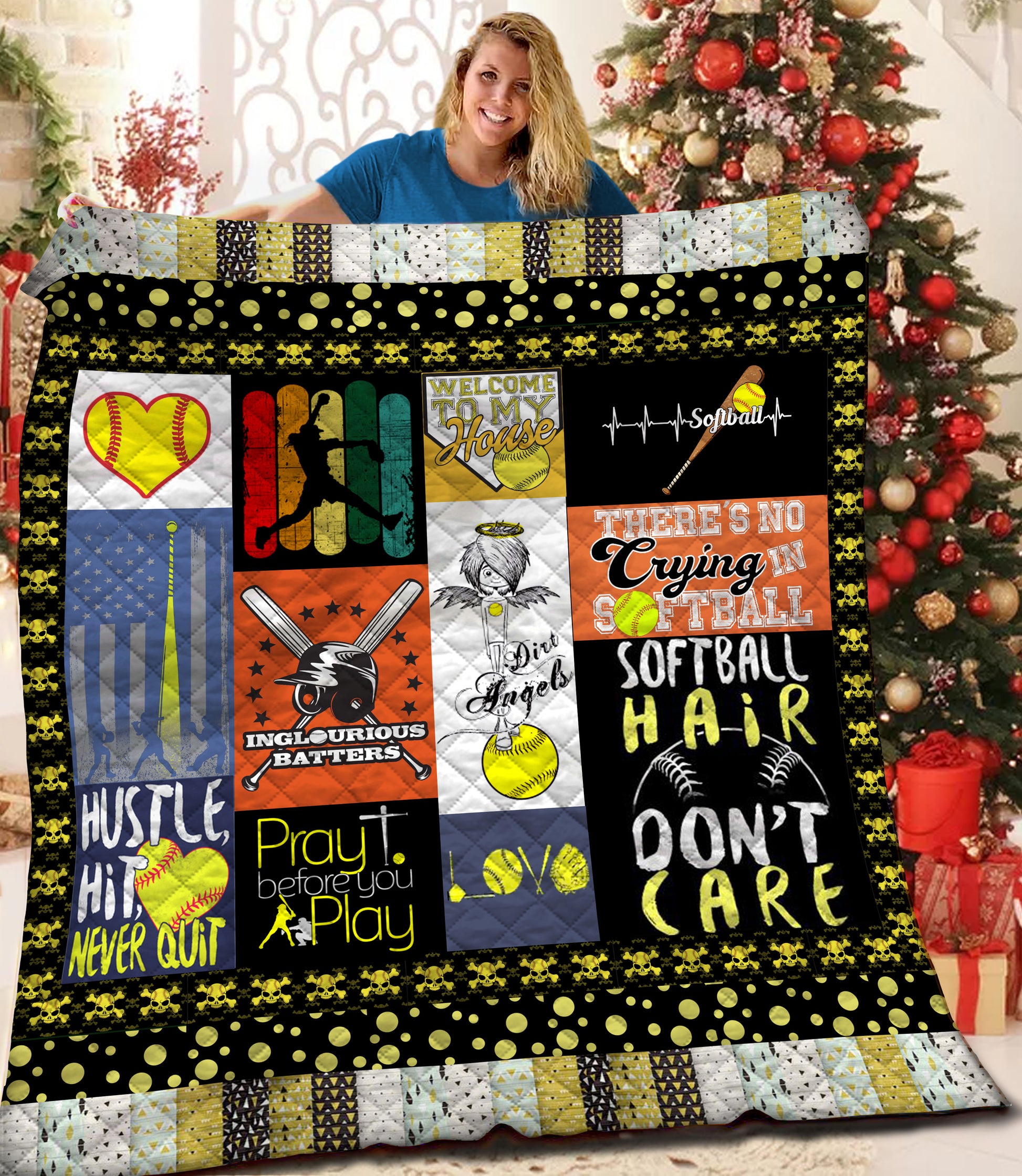 litzzy Softball HQT16101196 Fleece Blanket Quilt Blanket   