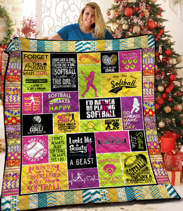 litzzy Softball HQT16101199 Fleece Blanket Quilt Blanket   
