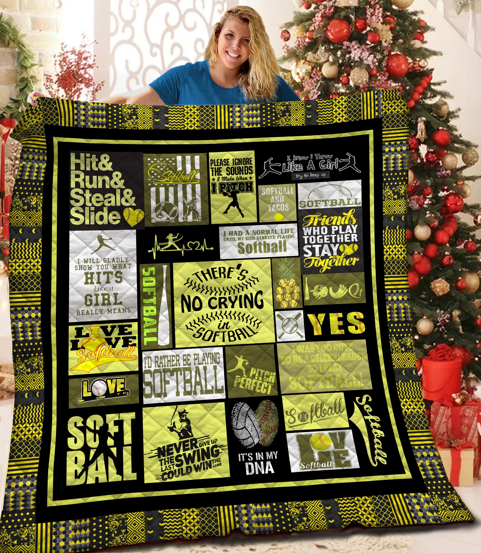 litzzy Softball HQT16101202 Fleece Blanket Quilt Blanket   