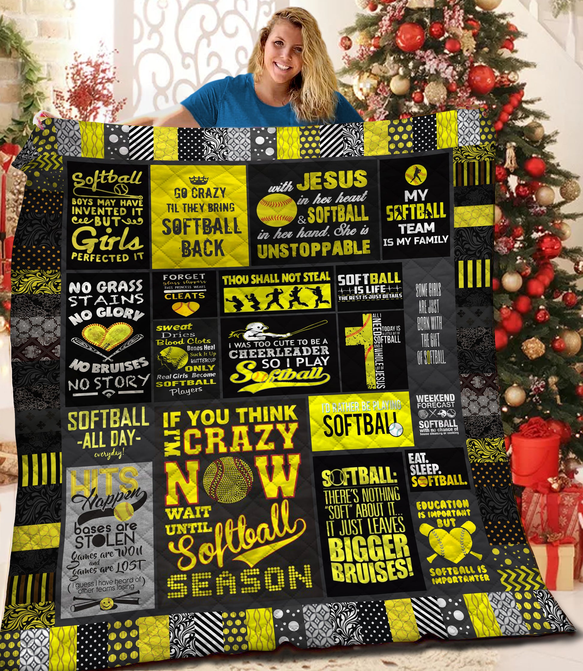 litzzy Softball HQT1610344 Fleece Blanket Quilt Blanket   