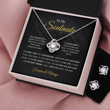 litzzy To My Soulmate Gift Set- Love Knot Earring & Necklace Set for Wife, Girlfriend, Anniversary Gift,Christmas Gift for Soulmate, Soulmate Gift, Soulmate necklace Jewelry   