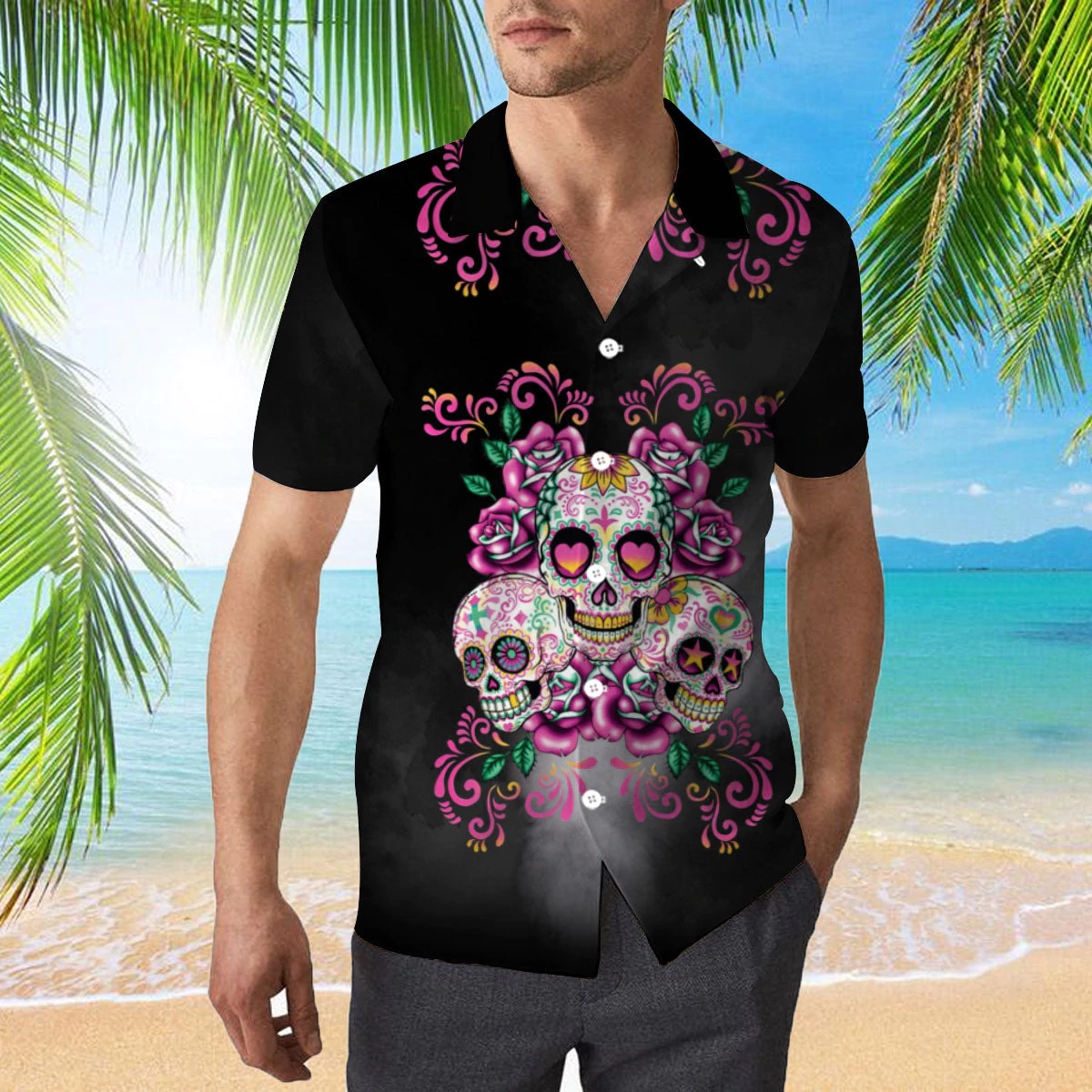 litzzy Floral Skull Aloha Hawaiian Shirts, Skull Hawaiian Shirt For Skull Lovers, Hawaii Shirt Men - Aloha shirt Hawaiian Hawaii Shirt For Summer Hawaii Shirt Style 3 XS 