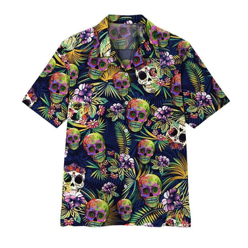 litzzy Floral Skull Aloha Hawaiian Shirts, Skull Hawaiian Shirt For Skull Lovers, Hawaii Shirt Men - Aloha shirt Hawaiian Hawaii Shirt For Summer Hawaii Shirt Style 2 XS 