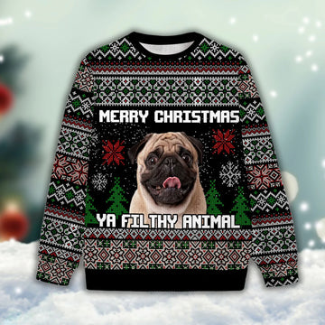 litzzy Merry Christmas Ya Filthy Animal Sweater - Ugly Sweater Custom For Dog Lover Sweater   