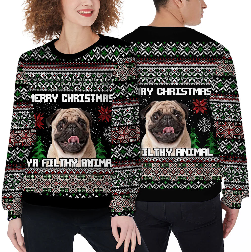 litzzy Merry Christmas Ya Filthy Animal Sweater - Ugly Sweater Custom For Dog Lover Sweater   