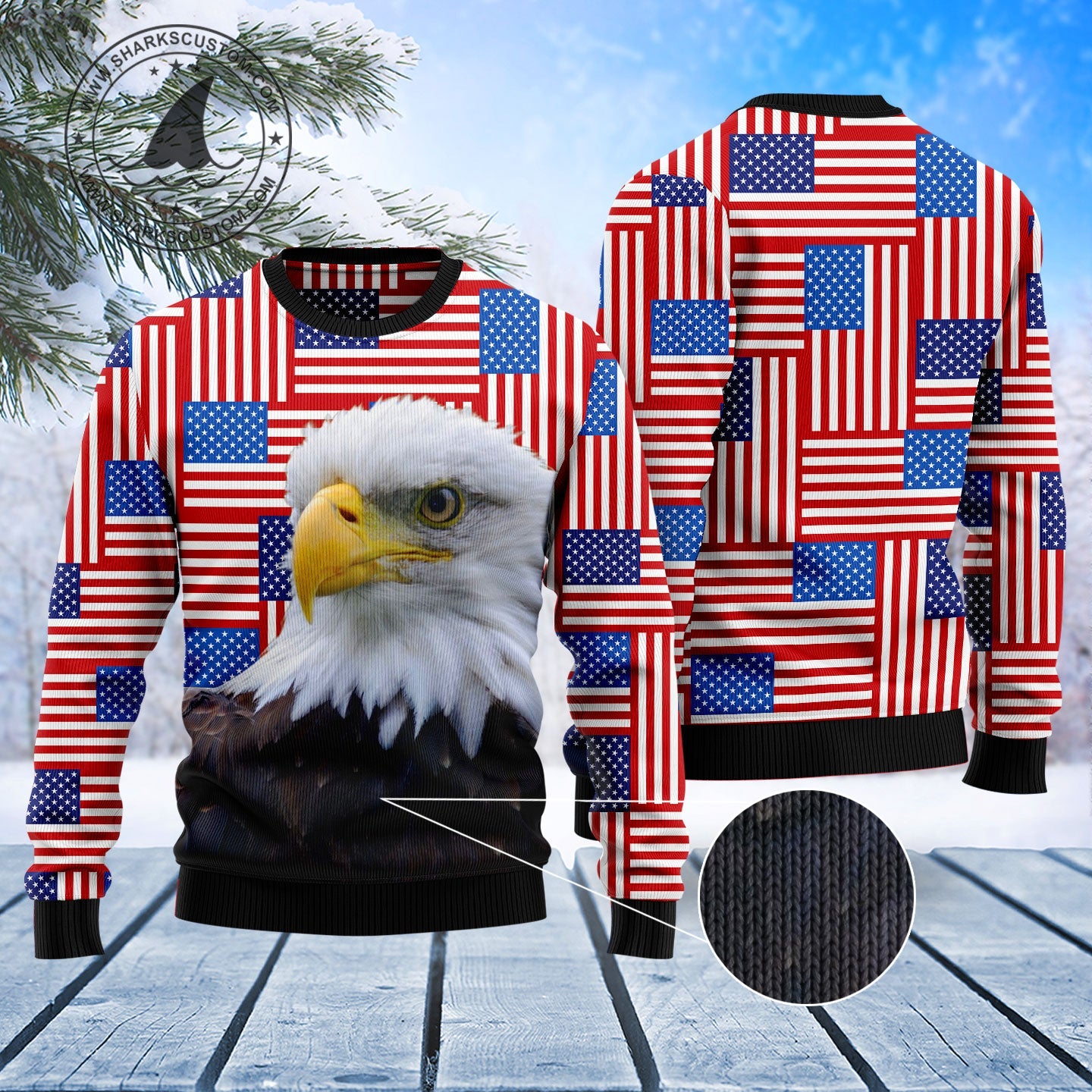litzzy Eagle USA Flag T1310 Ugly Christmas Sweater -  Best Gift For Christmas, Noel Malalan - Christmas Signature sweater   