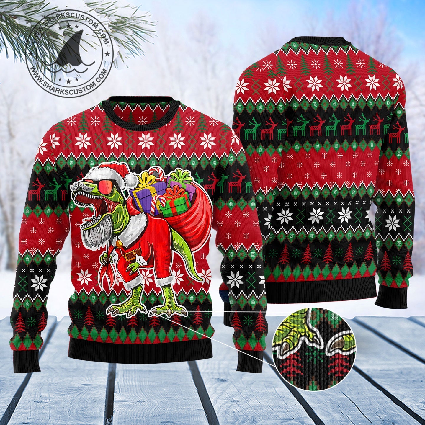 litzzy T-Rex Santa Christmas T1711 Ugly Christmas Sweater -  Best Gift For Christmas, Noel Malalan - Christmas Signature sweater   