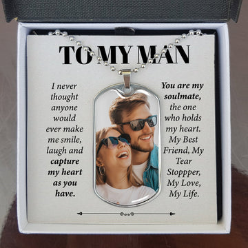 litzzy To My Man - You Are My Soulmate - Photo Dog Tag Necklace - To My Man, Gift For Man Jewelry   