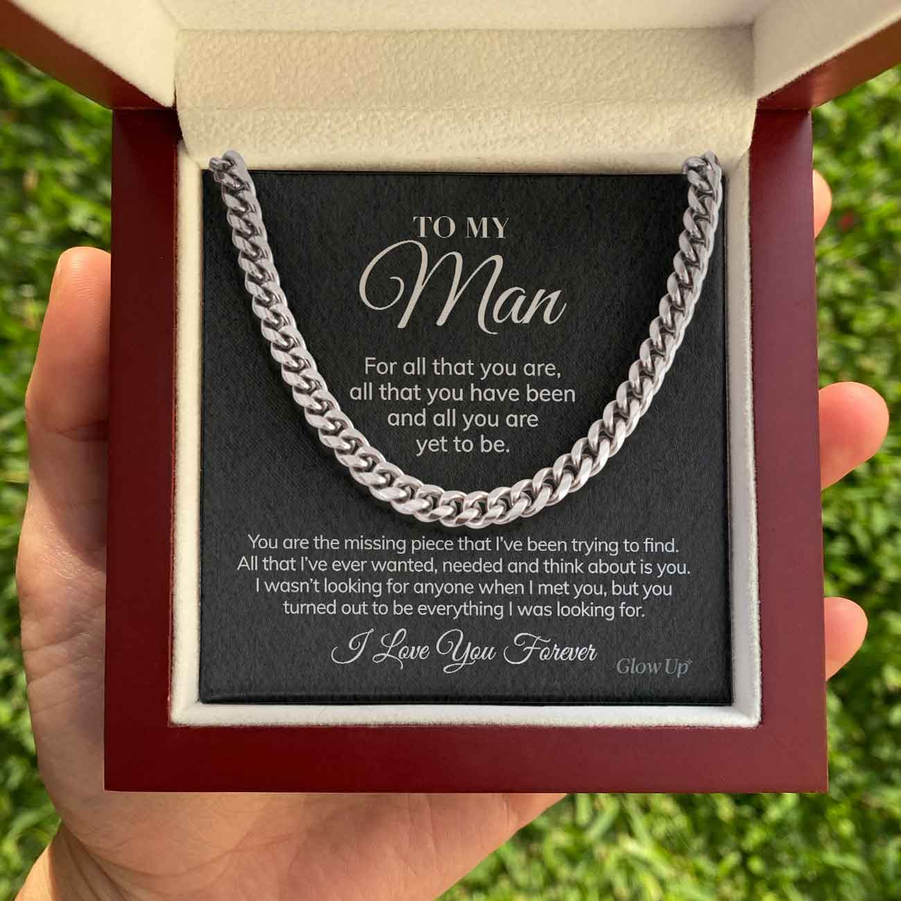 litzzy To my Man - Cuban Link Chain - For all that you are - To My Boyfriend , Gift For Boyfriend Jewelry 316L Stainless Steel Luxury LED Box 