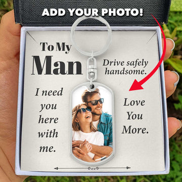 litzzy To My Man - Drive Safely Handsome - Photo Dog Tag Keychain - To My Man, Gift For Man Jewelry Dog Tag Keychain (Silver) No 