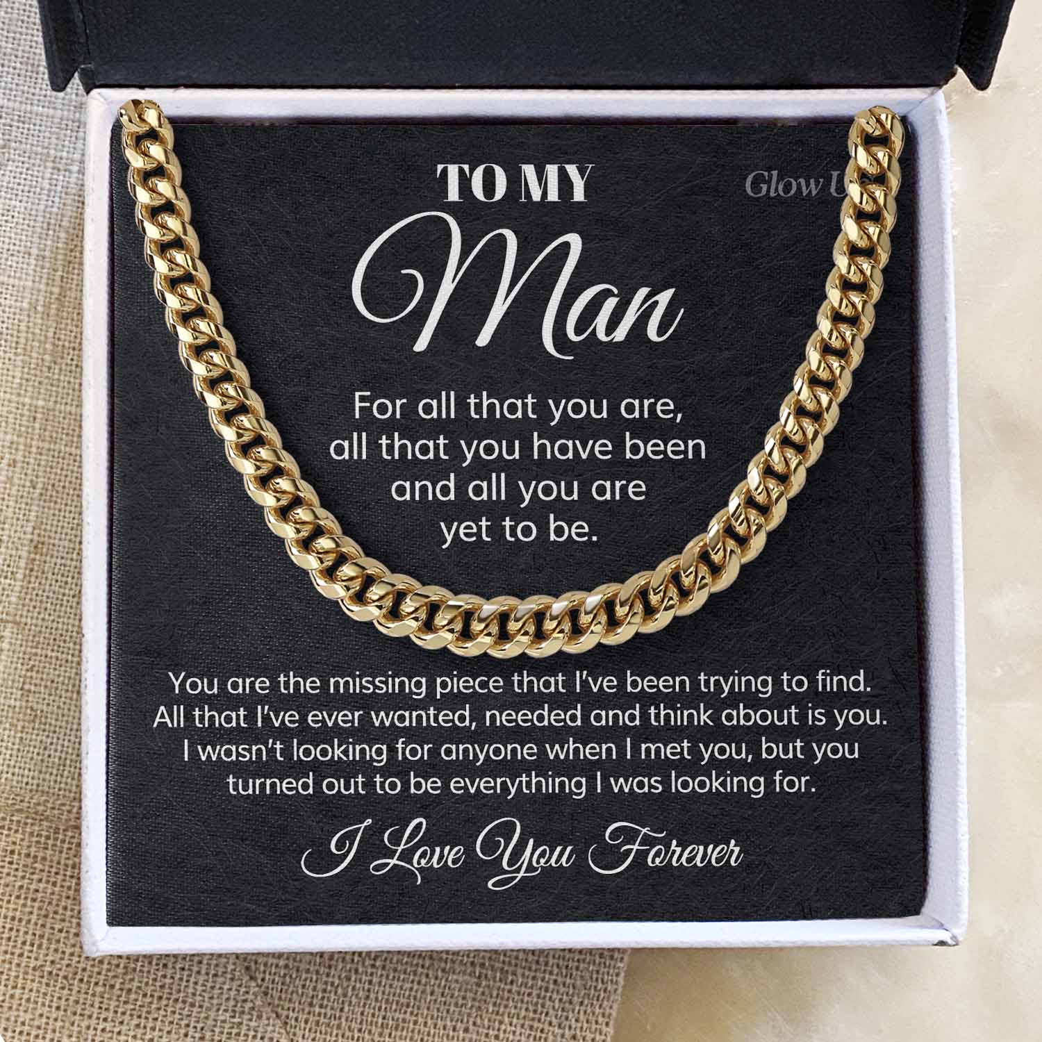 litzzy To my Man - Cuban Link Chain - For all that you are - To My Boyfriend , Gift For Boyfriend Jewelry 14k Gold Over Stainless Steel Two Toned Box 