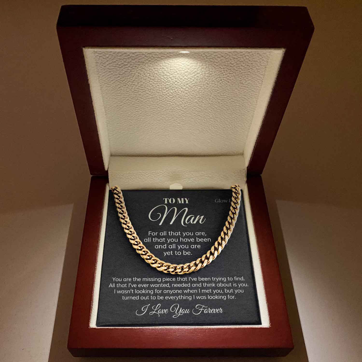 litzzy To my Man - Cuban Link Chain - For all that you are - To My Boyfriend , Gift For Boyfriend Jewelry 14k Gold Over Stainless Steel Luxury LED Box 