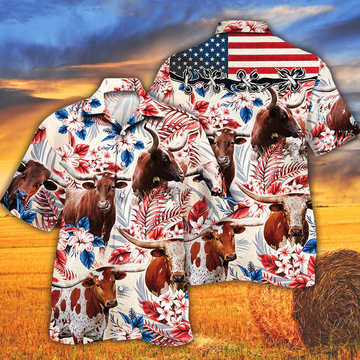 litzzy Tx Longhorn Cattle Lovers American Flag Hawaiian Shirt, Cow Hawaiian shirt vintage flower, Hawaiian shirt men, Hawaiian shirt women - Aloha shirt Hawaiian Hawaii Shirt For Summer Hawaii Shirt   