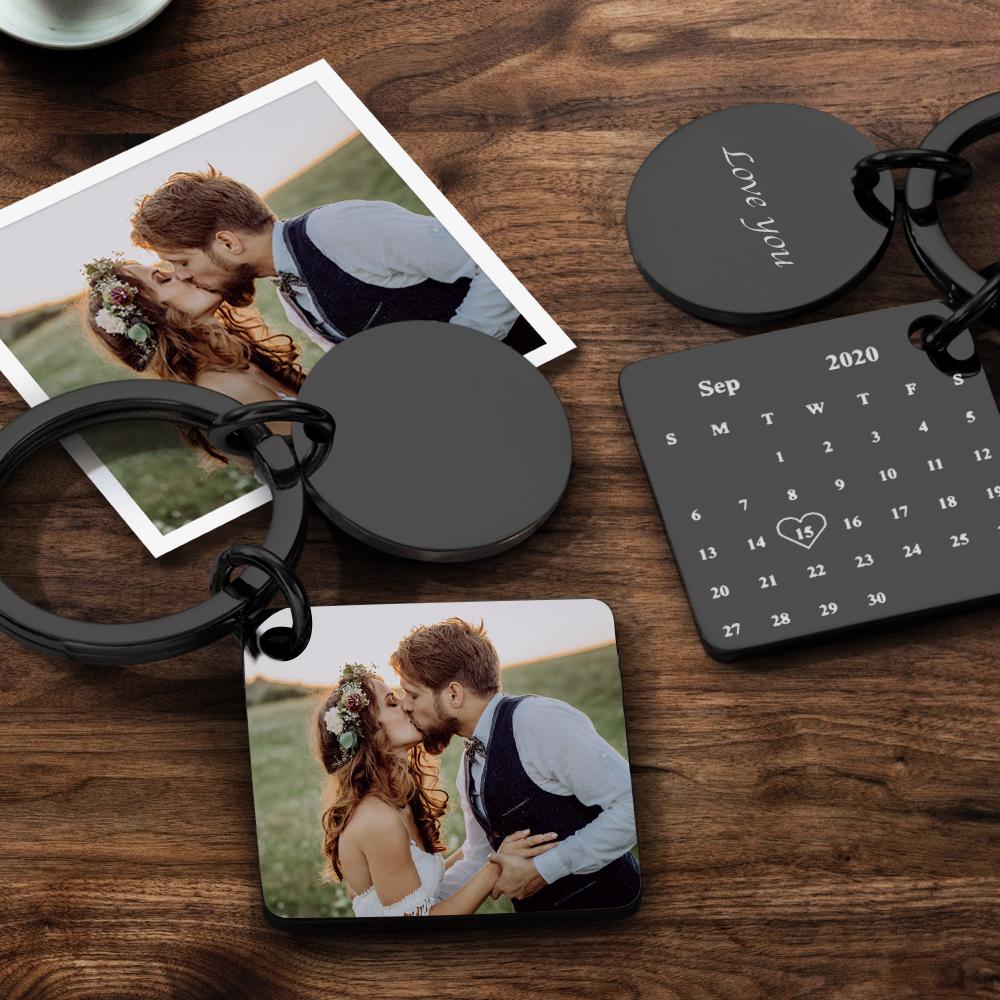 litzzy Personalized Calendar Keyring Custom Engraved Photo Keychain Keychain Color Printed Black  
