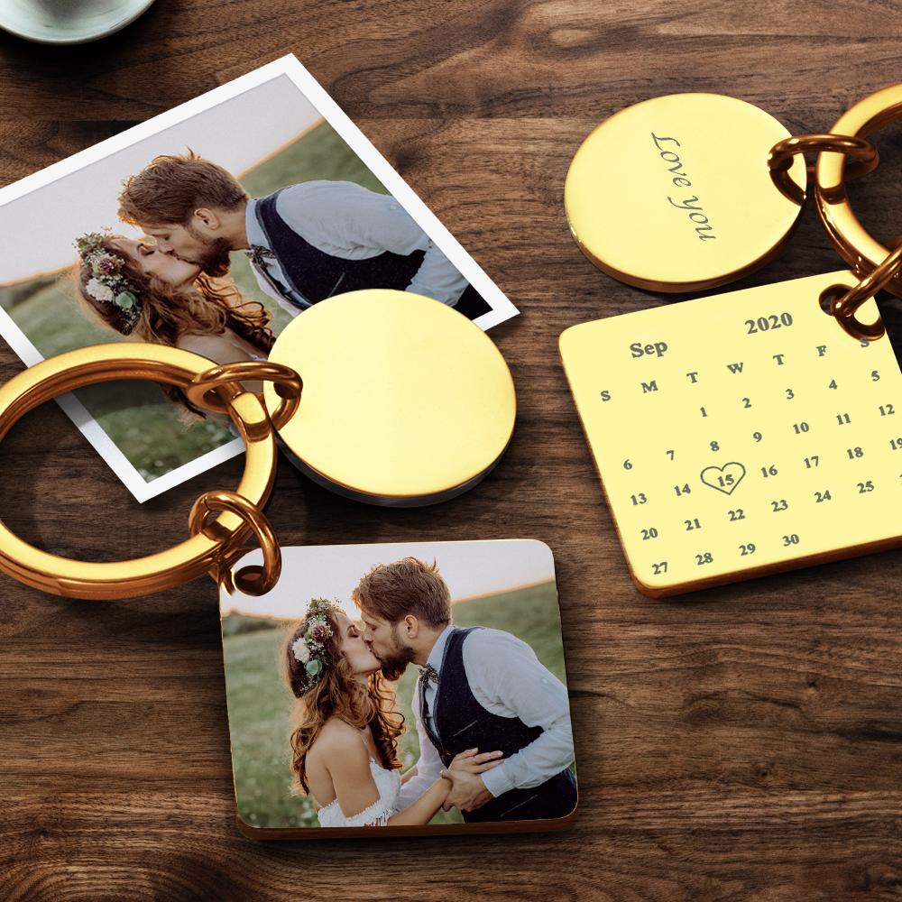 litzzy Personalized Calendar Keyring Custom Engraved Photo Keychain Keychain Color Printed Gold  