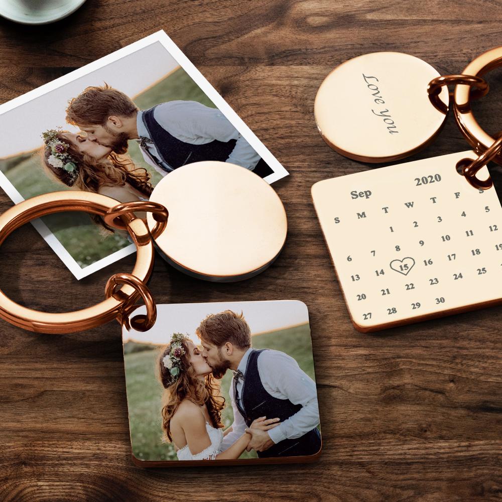 litzzy Personalized Calendar Keyring Custom Engraved Photo Keychain Keychain Color Printed Rose Gold  