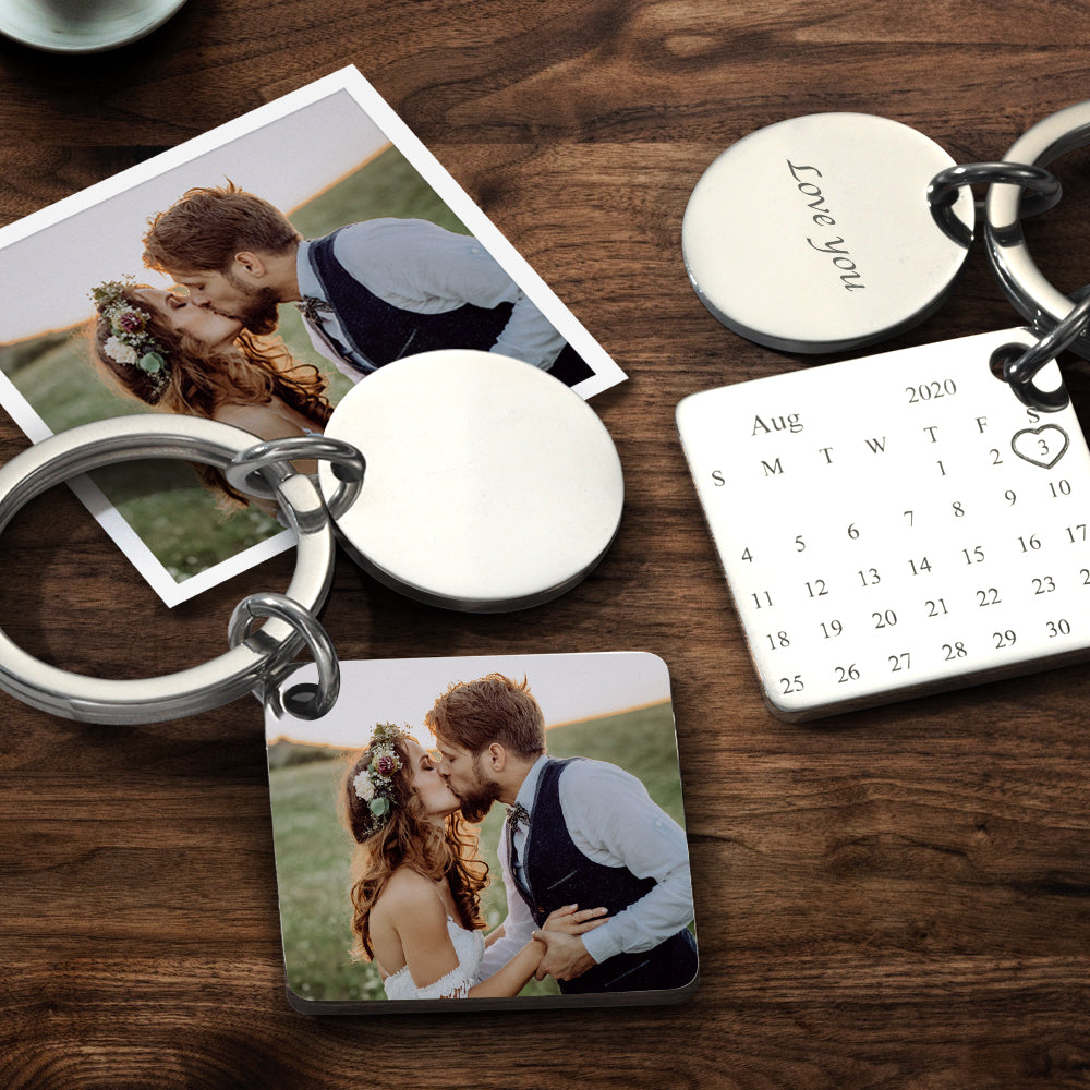 litzzy Personalized Calendar Keyring Custom Engraved Photo Keychain Keychain Color Printed Silver  