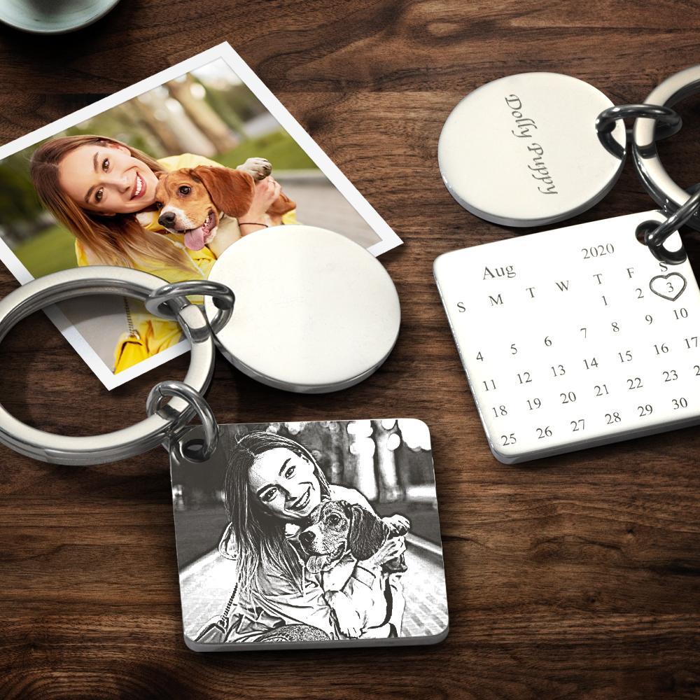 litzzy Personalized Calendar Keyring Custom Engraved Photo Keychain Keychain Laser Engraved Silver  