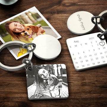 litzzy Personalized Calendar Keyring Custom Engraved Photo Keychain Keychain Laser Engraved Silver  