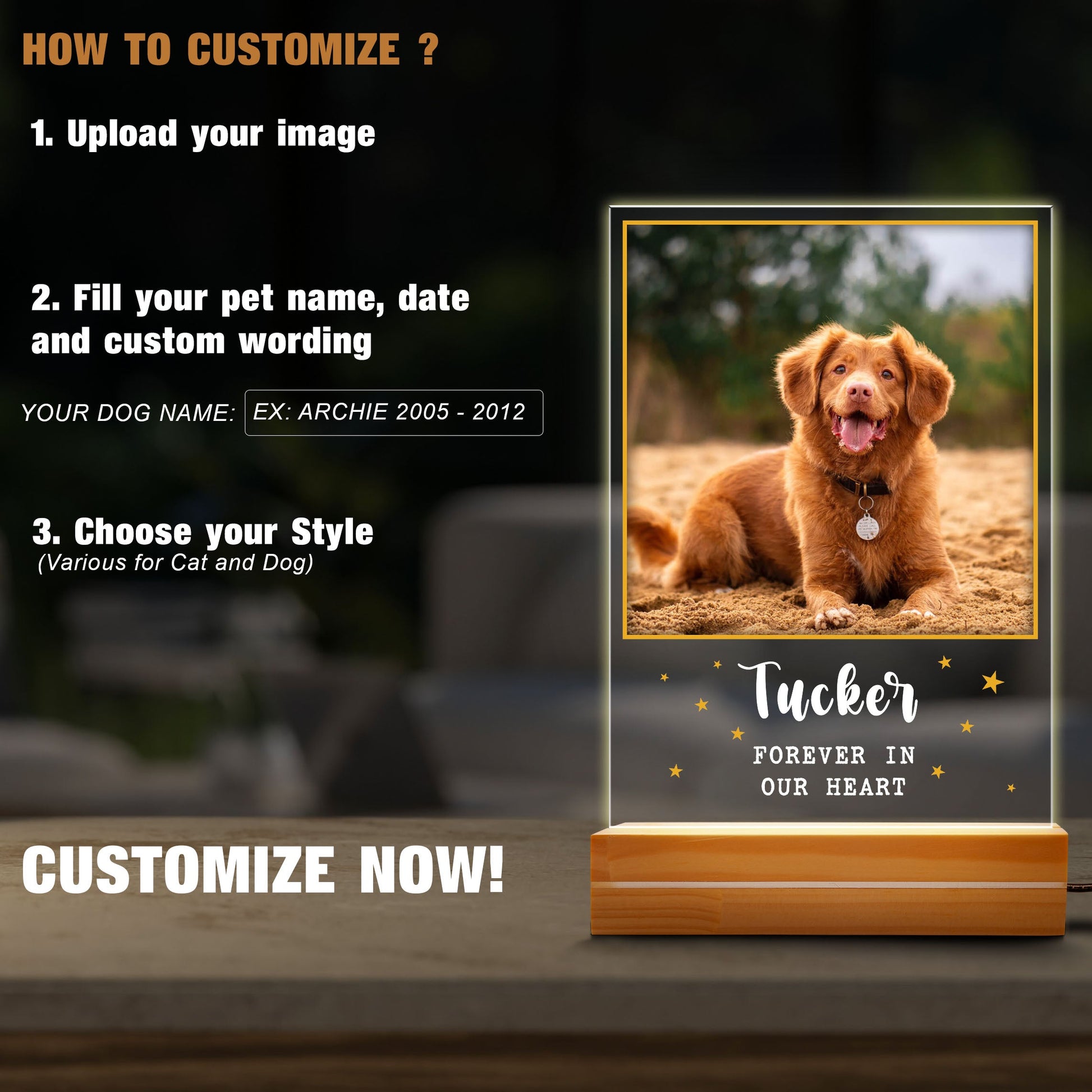litzzy Memorial Pet Photo Night Lamp, Plaque Lamp, Dog, Cat, Pet Loss Gifts, Memorial Standing Frame, Pet Passing Away Night Light Gift, Gift For Pet Lovers, Dog mom Dog Dad Gift Night Light   
