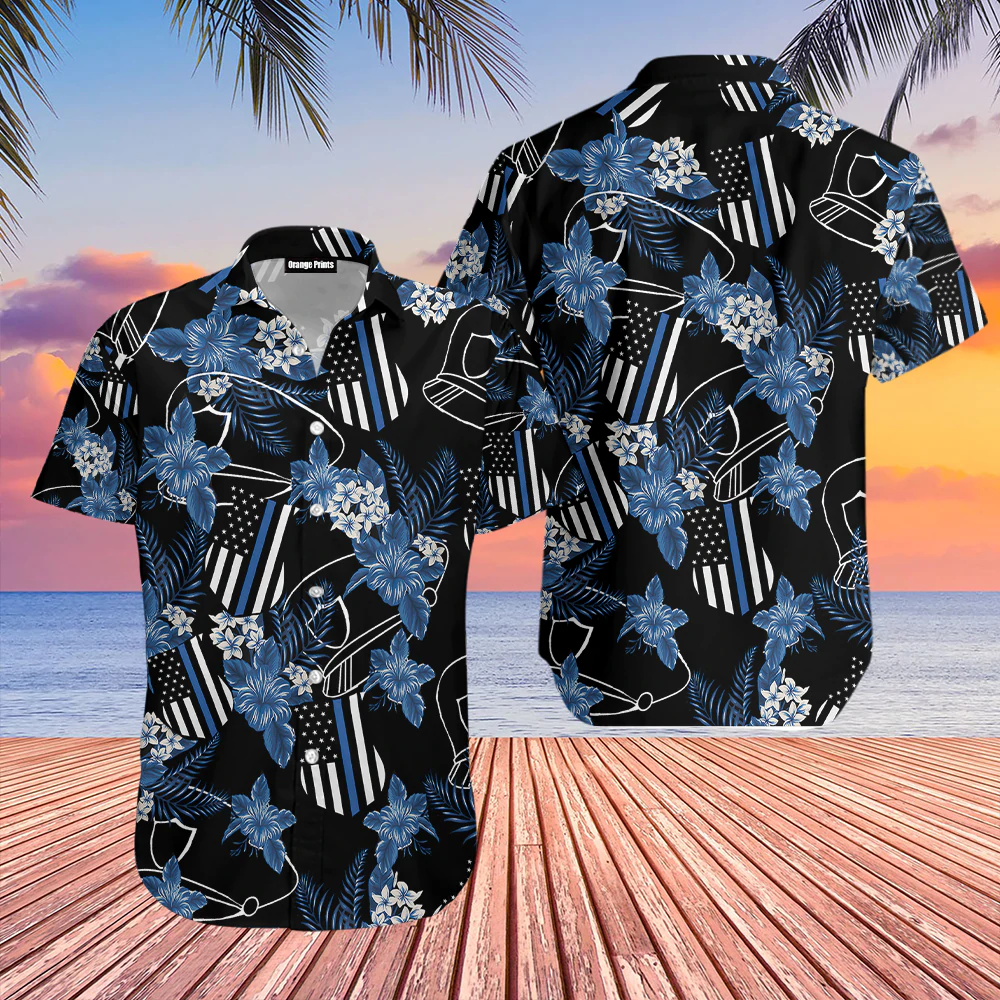 litzzy Thin Blue Line Police Hawaiian Shirt - Aloha shirt Hawaiian Hawaii Shirt For Summer Hawaii Shirt S  