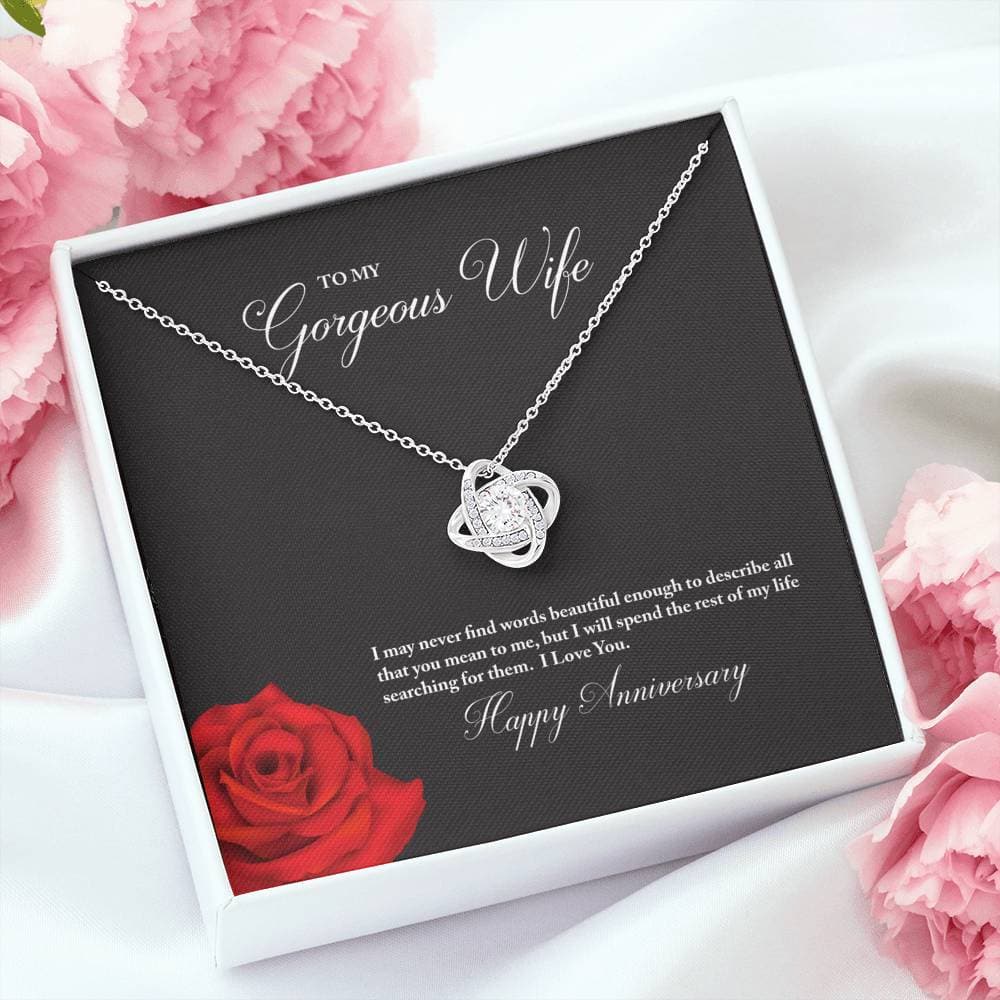litzzy To My Gorgeous Wife Happy Anniversary Love Knot Necklace - Gift Set For Wife  Standard Box White gold 
