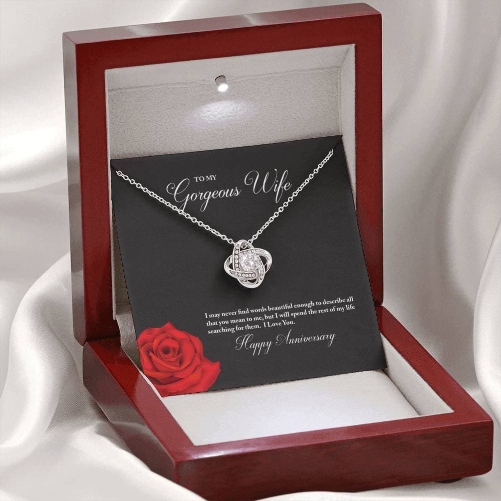 litzzy To My Gorgeous Wife Happy Anniversary Love Knot Necklace - Gift Set For Wife    