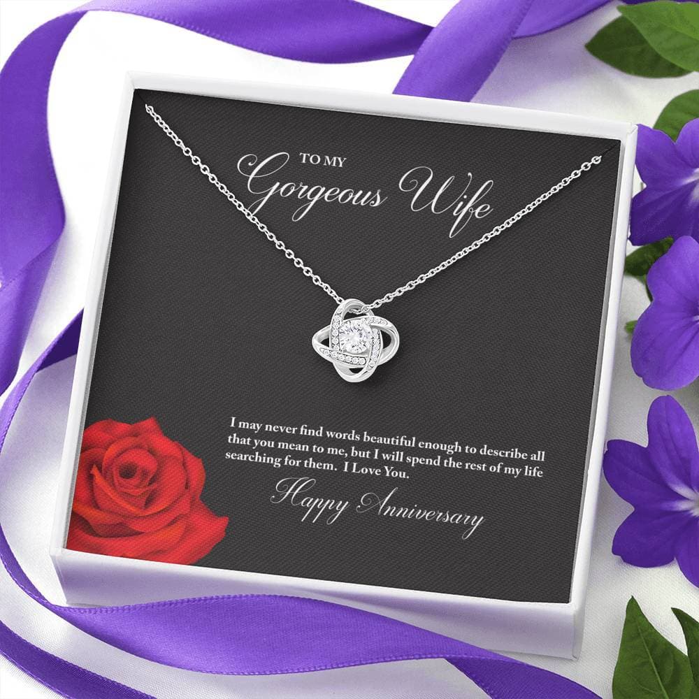 litzzy To My Gorgeous Wife Happy Anniversary Love Knot Necklace - Gift Set For Wife    